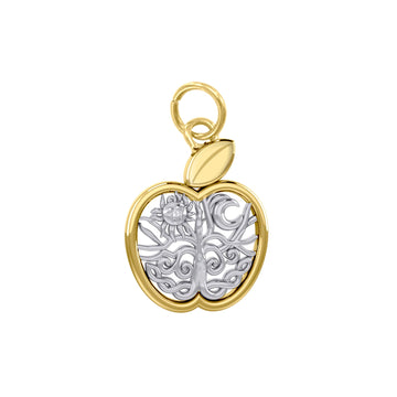 Celtic Spiritual Fruit Apple with Tree of Life 14K Solid Yellow and White Gold Charm RPD6445